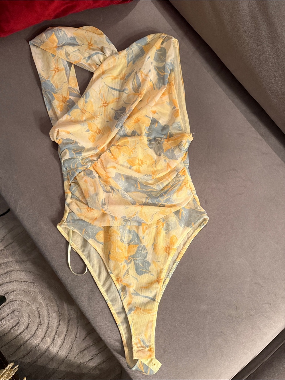 Zara Yellow Floral One-Shoulder Bodysuit